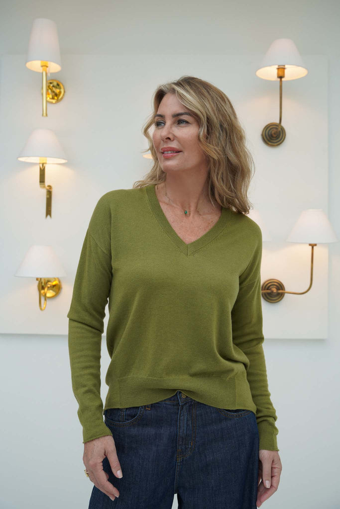 Olive Leaf V Neck Pullover - desray.co.za