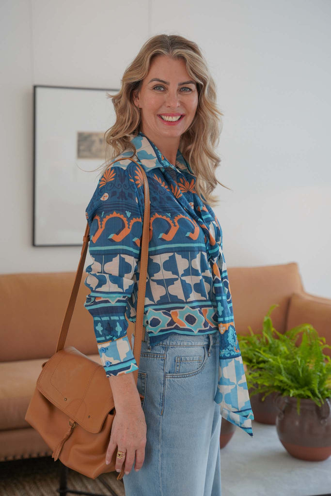 Tile Print Tie Shirt - desray.co.za