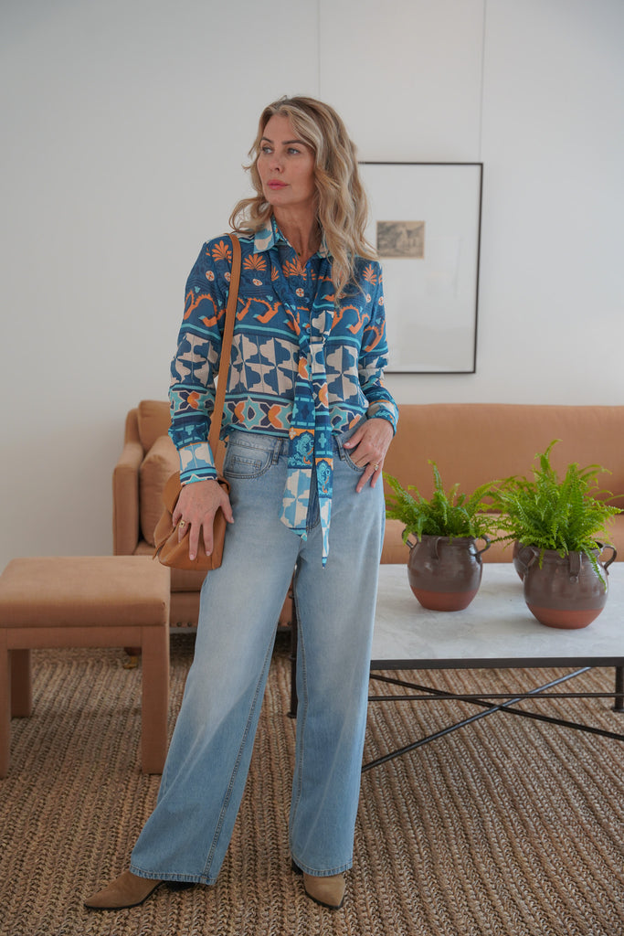 Tile Print Tie Shirt - desray.co.za