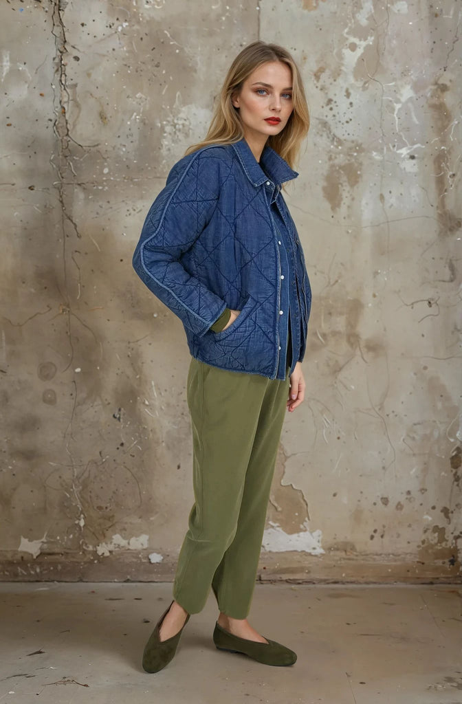 Denim Blue Quilted Bomber Jacket - desray.co.za