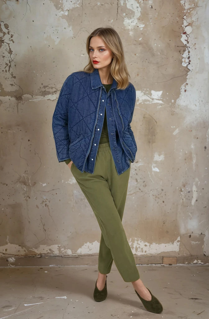 Denim Blue Quilted Bomber Jacket - desray.co.za
