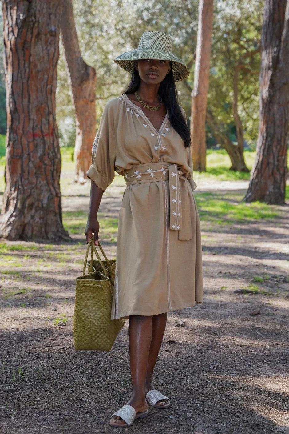 Tan Embroidered Short Kaftan