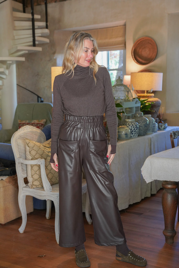 Brown Leatherette Artist Pants - desray.co.za