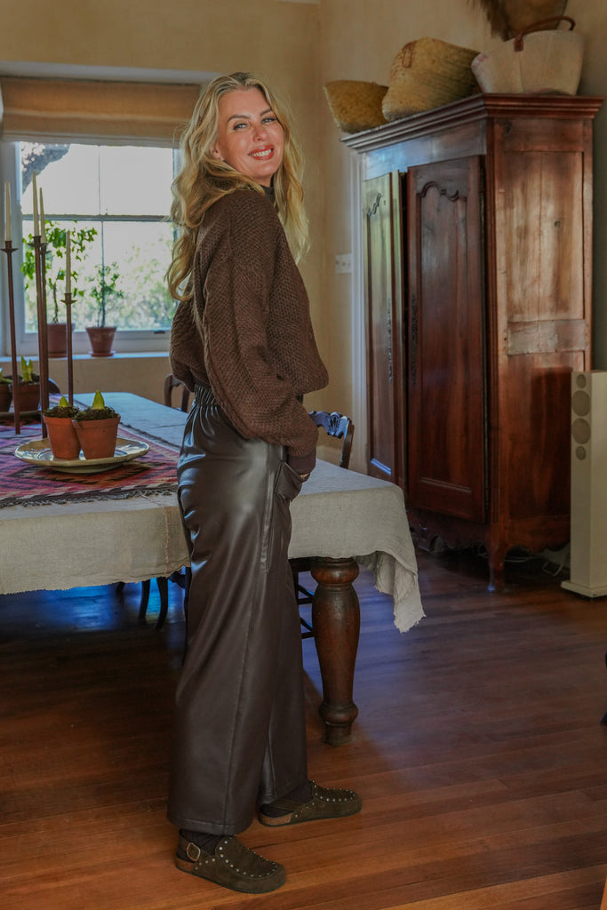 Brown Leatherette Artist Pants - desray.co.za