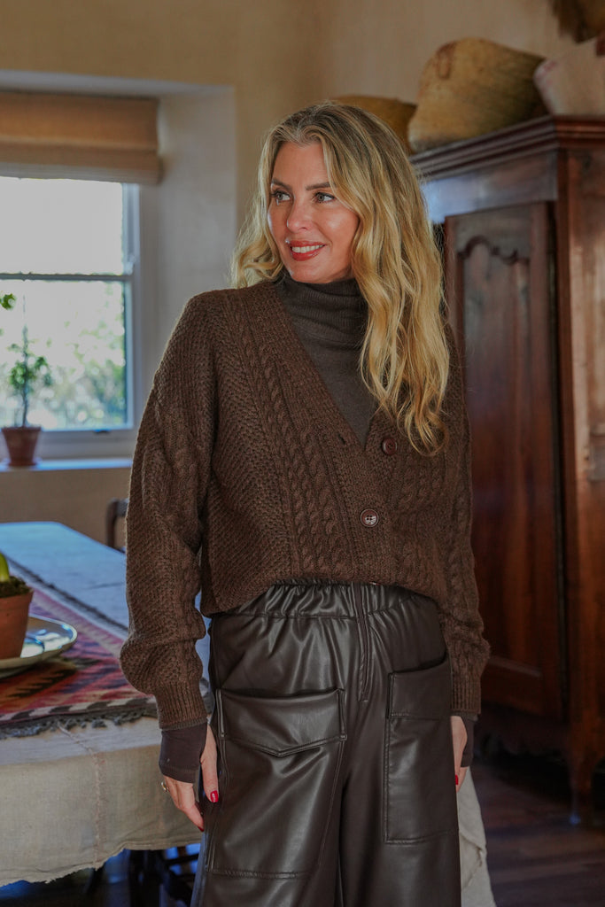 Dark Brown Cable Cardi - desray.co.za