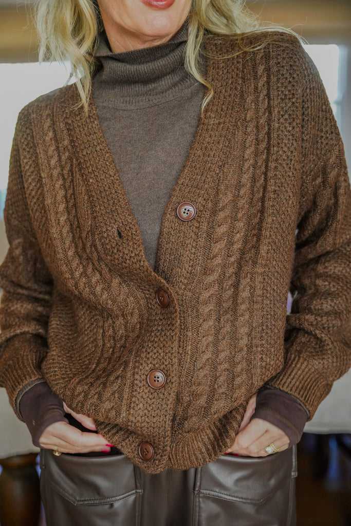 Dark Brown Cable Cardi - desray.co.za