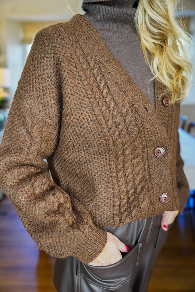 Dark Brown Cable Cardi - desray.co.za