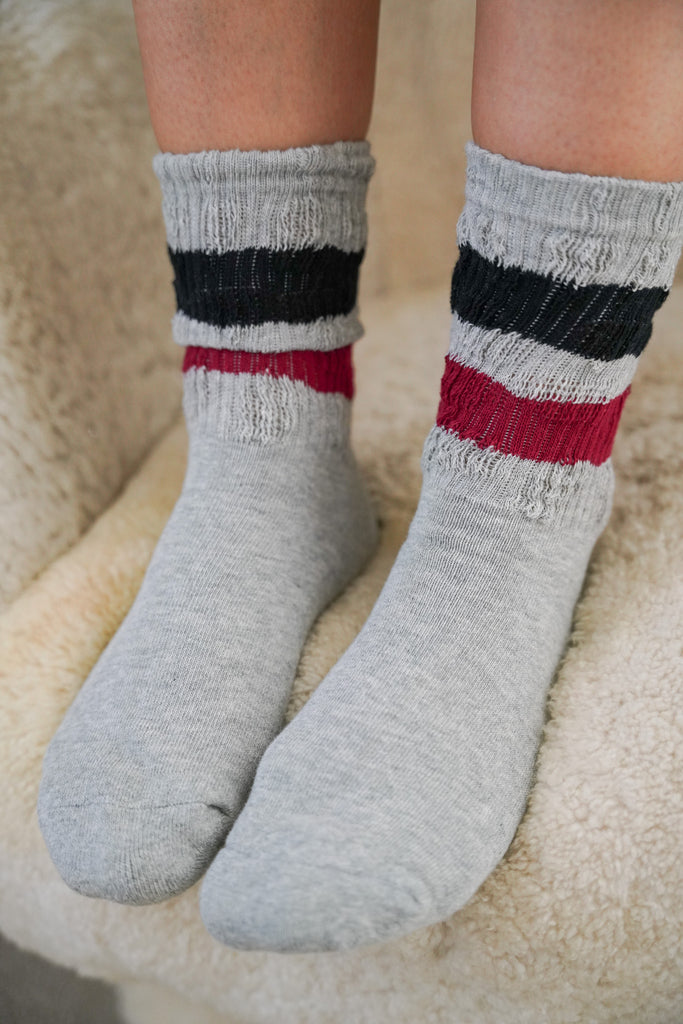 Grey, Navy & Red Stripe Vintage Socks - desray.co.za
