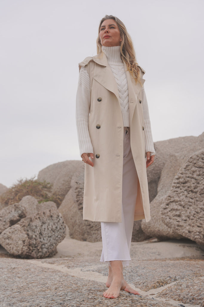 Ivory Sleeveless Coat - desray.co.za