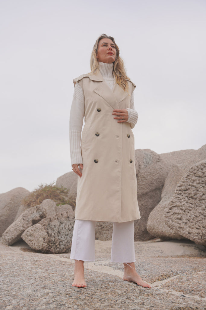 Ivory Sleeveless Coat - desray.co.za