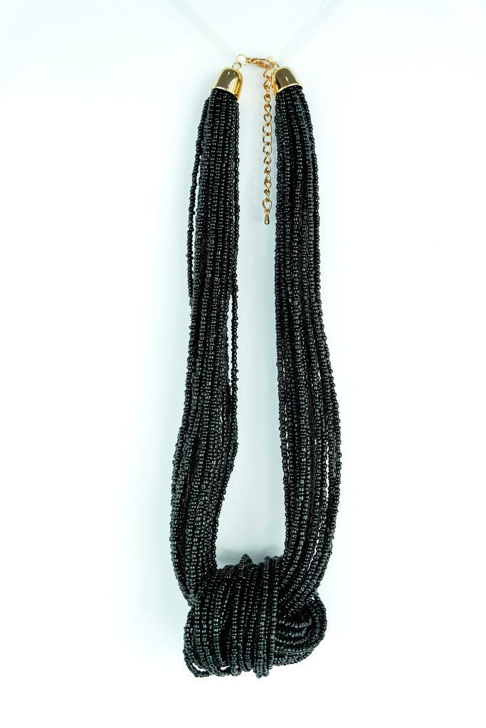 Black Bead Knotted Necklace - desray.co.za