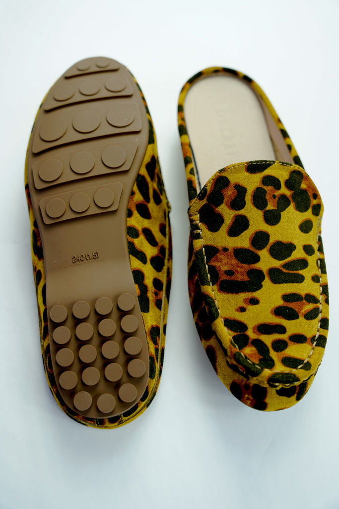 Chartreuse Animal Suedette Slip Ons - desray.co.za