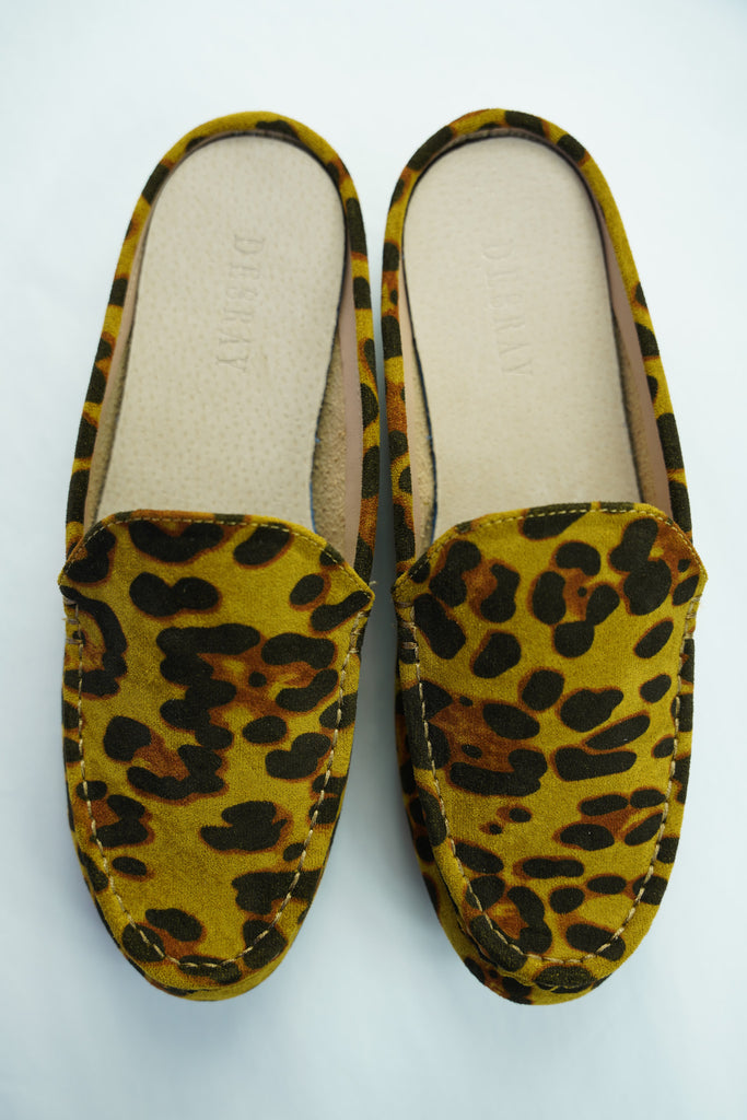Chartreuse Animal Suedette Slip Ons - desray.co.za