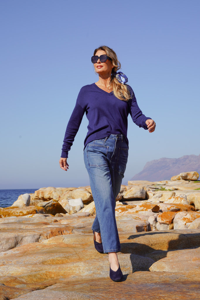 Denim Blue V Neck Pullover - desray.co.za