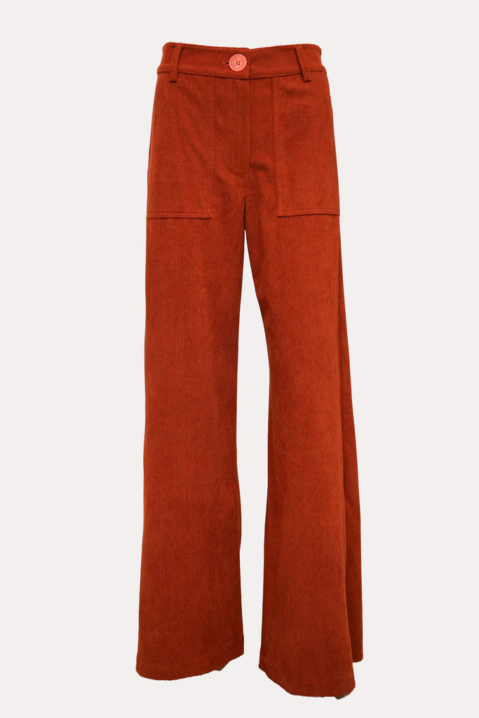 Rust Corduroy Patch Pocket Flare Leg Pants - desray.co.za
