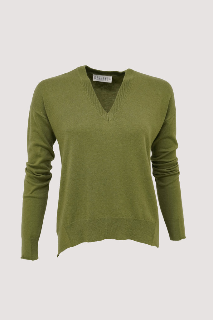Olive Leaf V Neck Pullover - desray.co.za