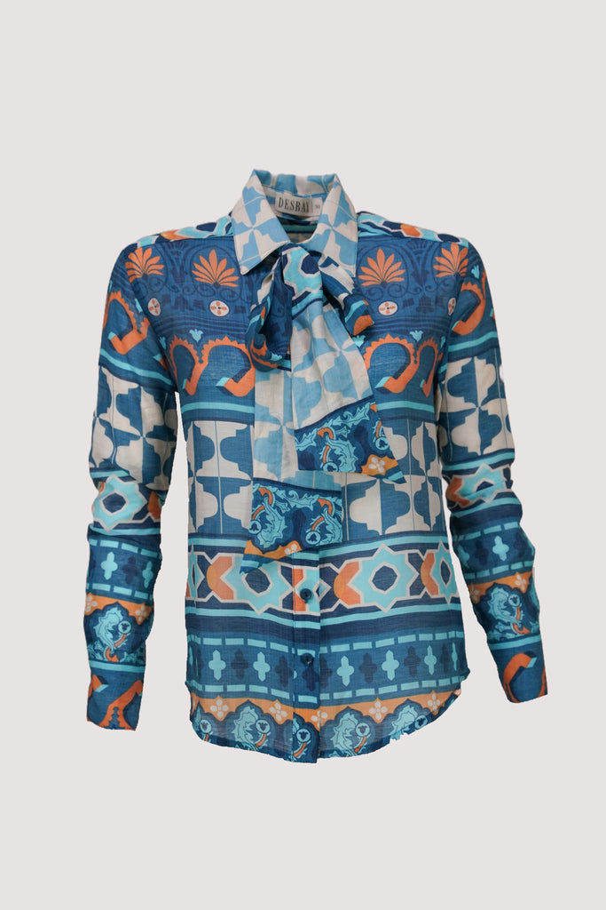 Tile Print Tie Shirt - desray.co.za
