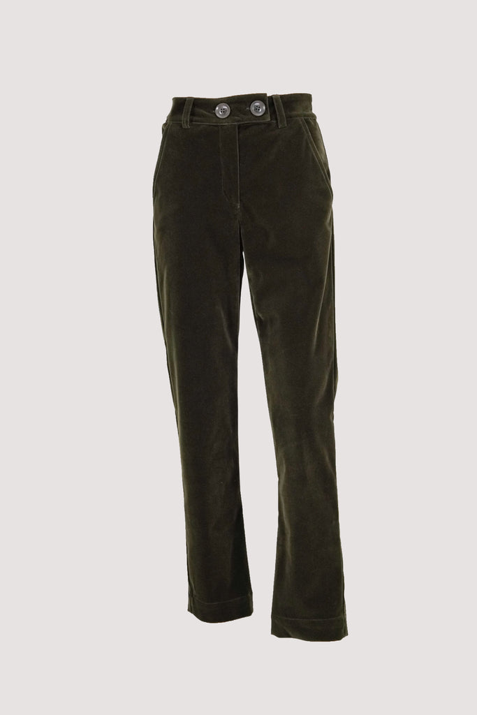 Olive Velvet Verna Pants - desray.co.za