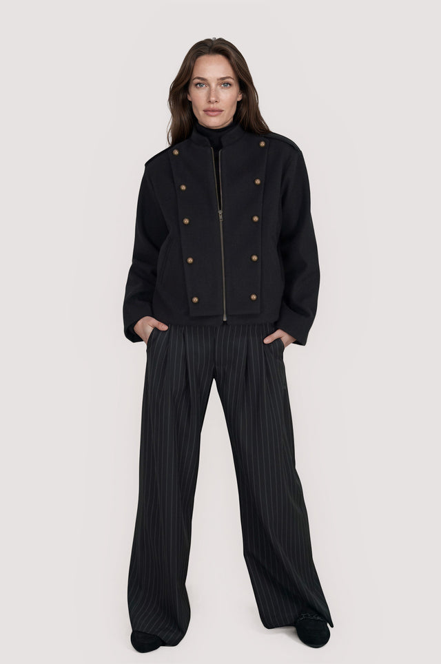 Black Pinstripe Hipster Pants
