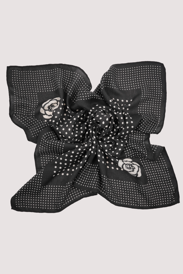 Black Polka Dot Floral Neck Scarf