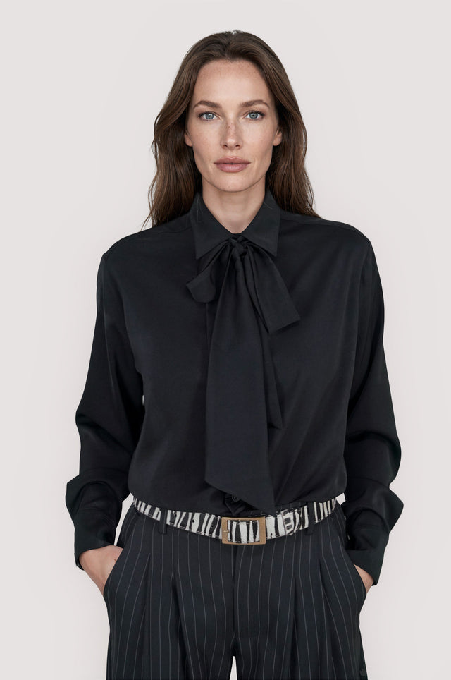 Black Satin Tie Shirt