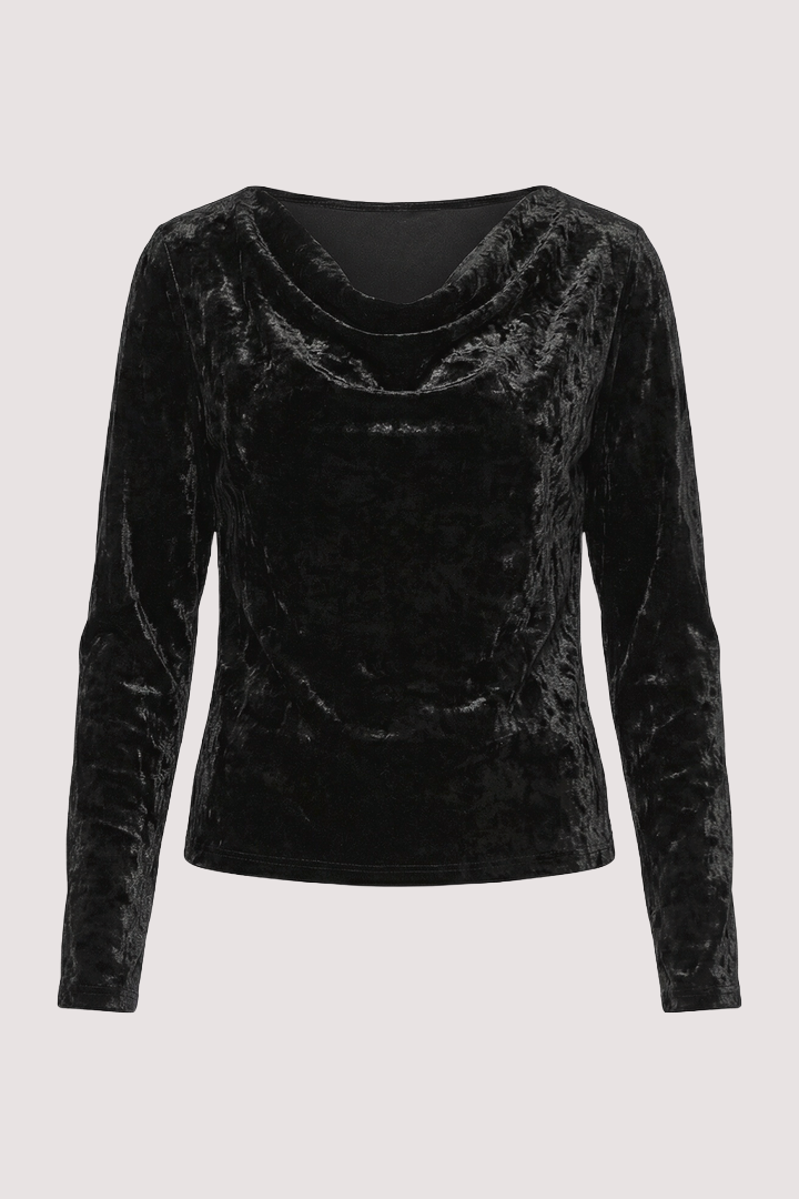 Black Crushed Velvet Cowl Neck Top