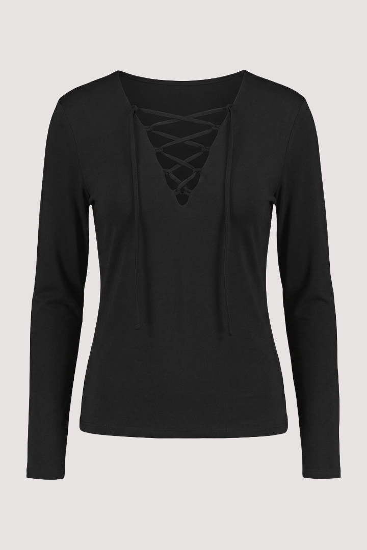 Black Lace Up Long Sleeve Tee
