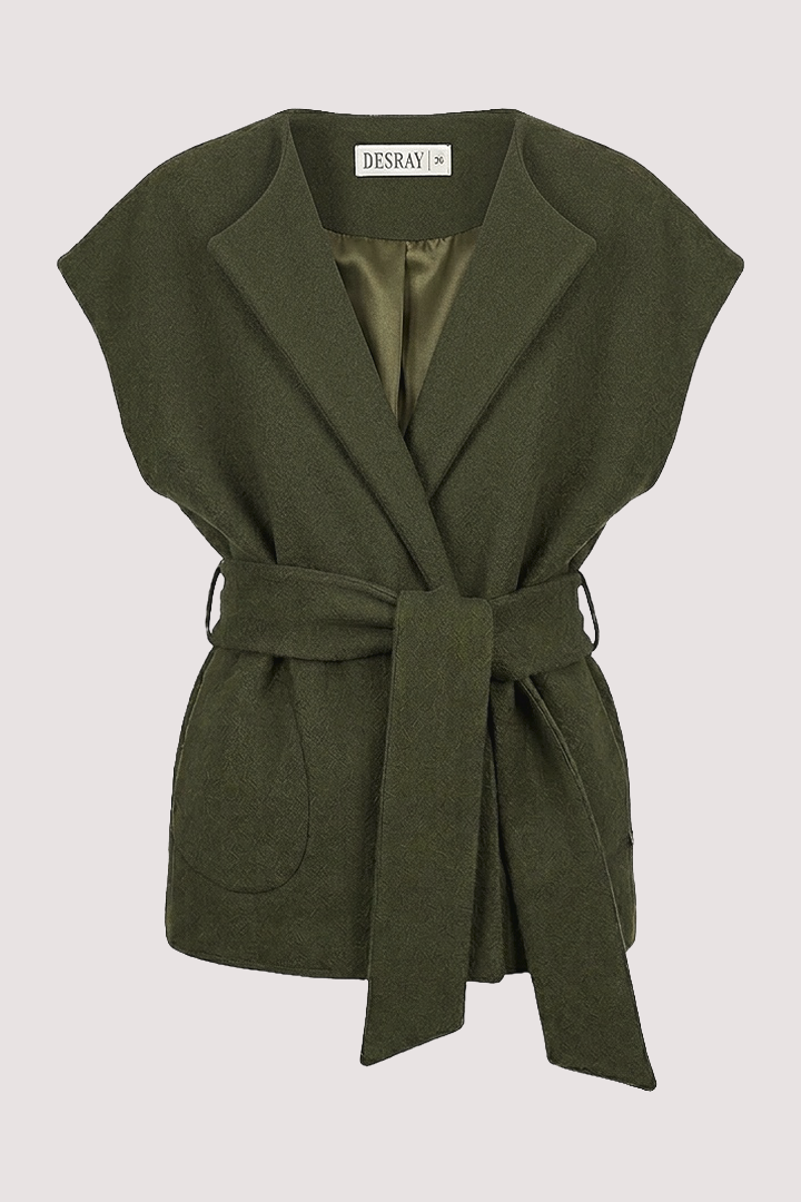 Olive Sleeveless Tie Jacket