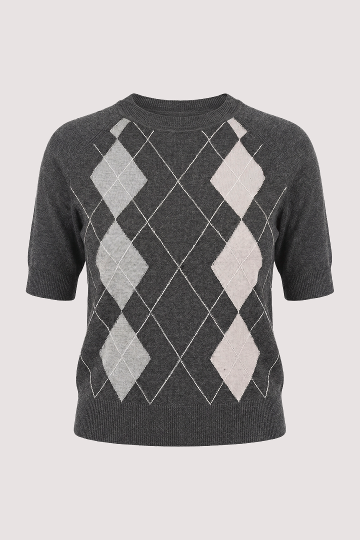 Charcoal Argyle Short Sleeve Pullover