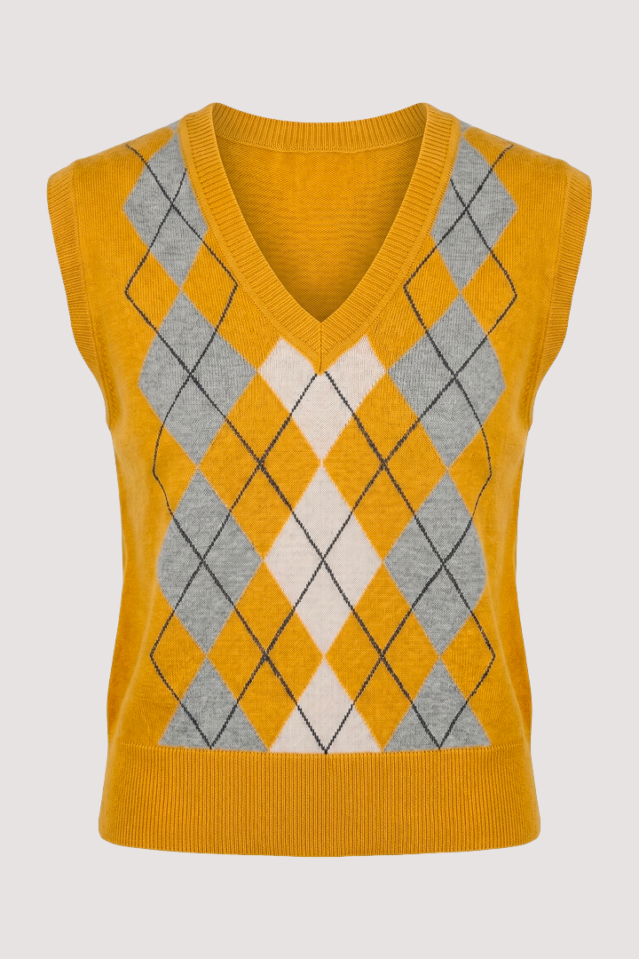 Mustard Argyle Sleeveless Pullover