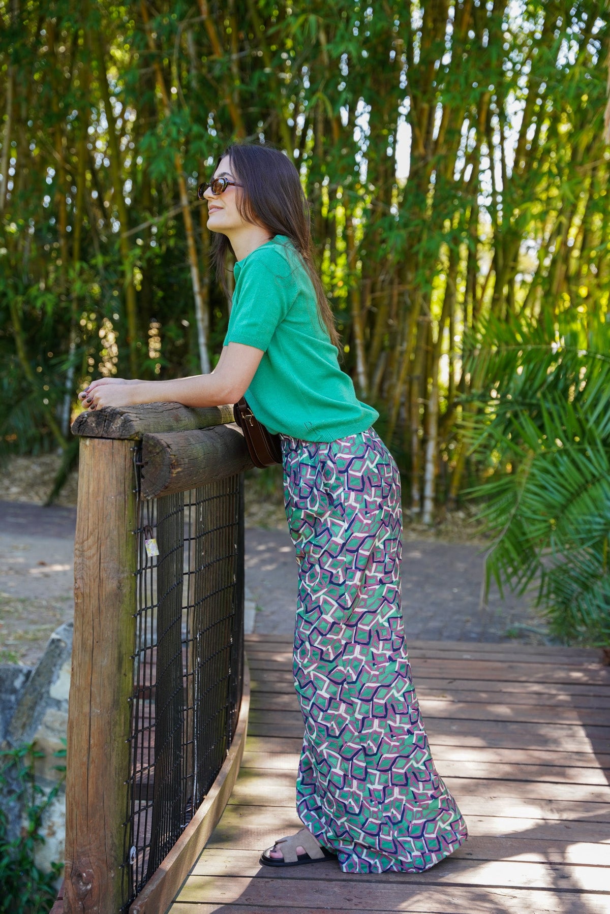 All - Pants - Green & Plum Flare Leg Pants Pull on Pants