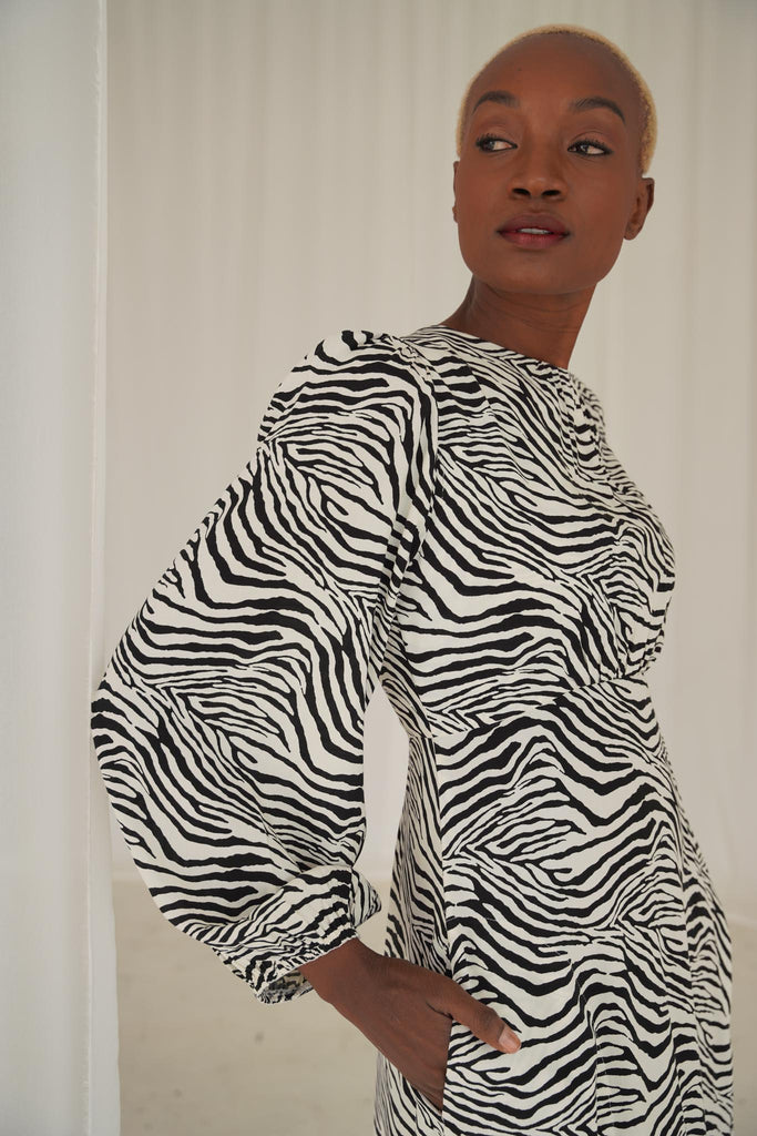 Zebra Bias Cut Dress - desray.co.za