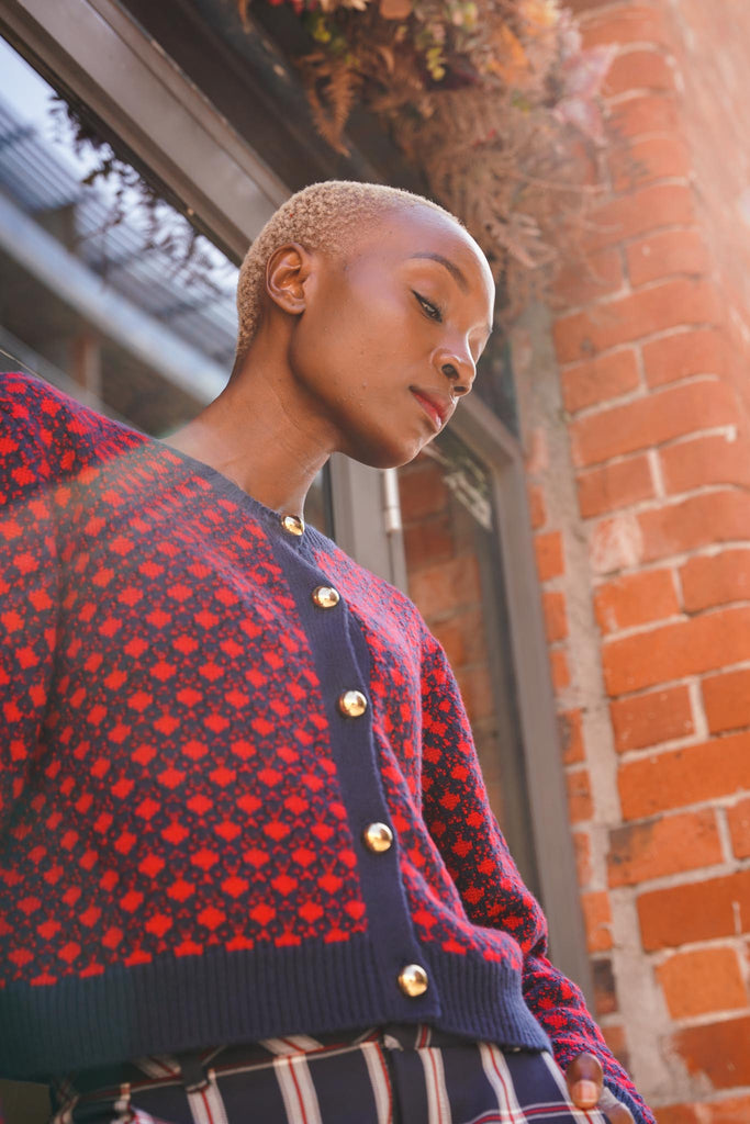 Navy and Red Patterned Cardi - desray.co.za